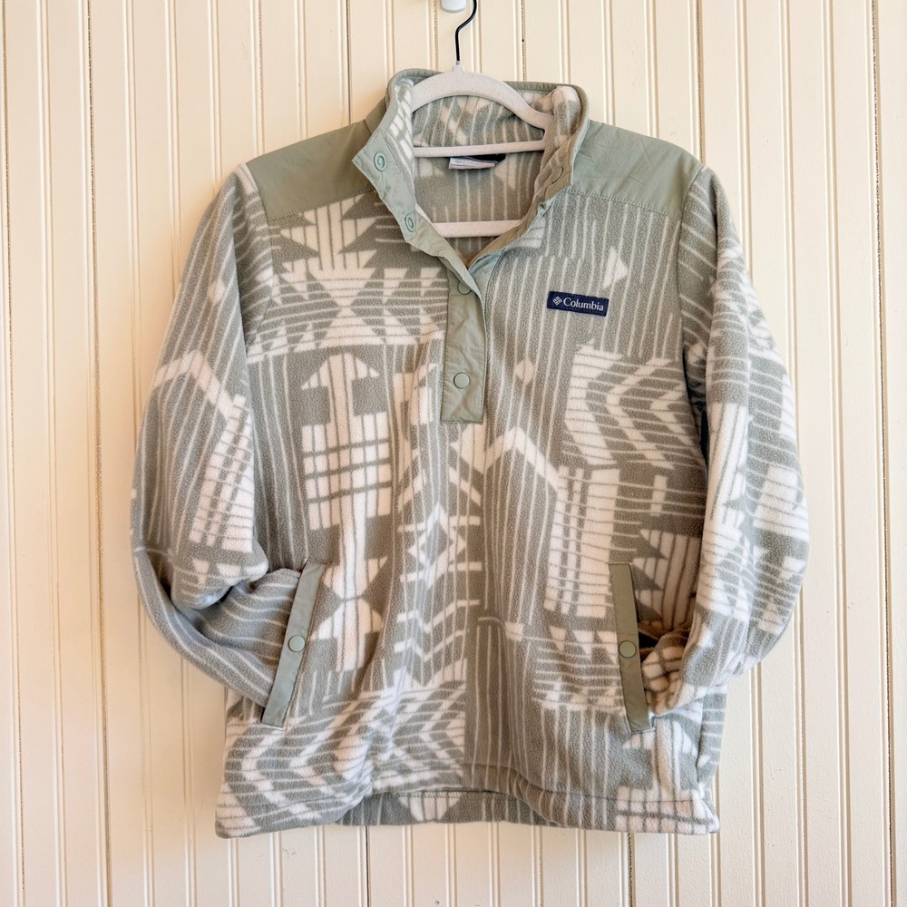 Columbia Womens Sage Green Geometric Snap Fleece cabincore Pullover‎ Size: S